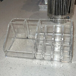 Makeup organizer acrylic clear hard cosmetic skincare organization desk tray